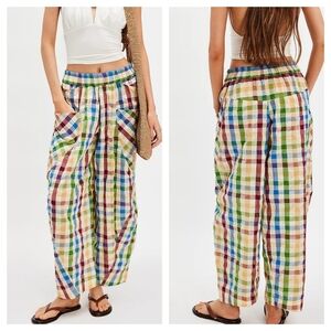 Free People Freehold Gingham Pants Charlie Gingham Ivory Combo Small
